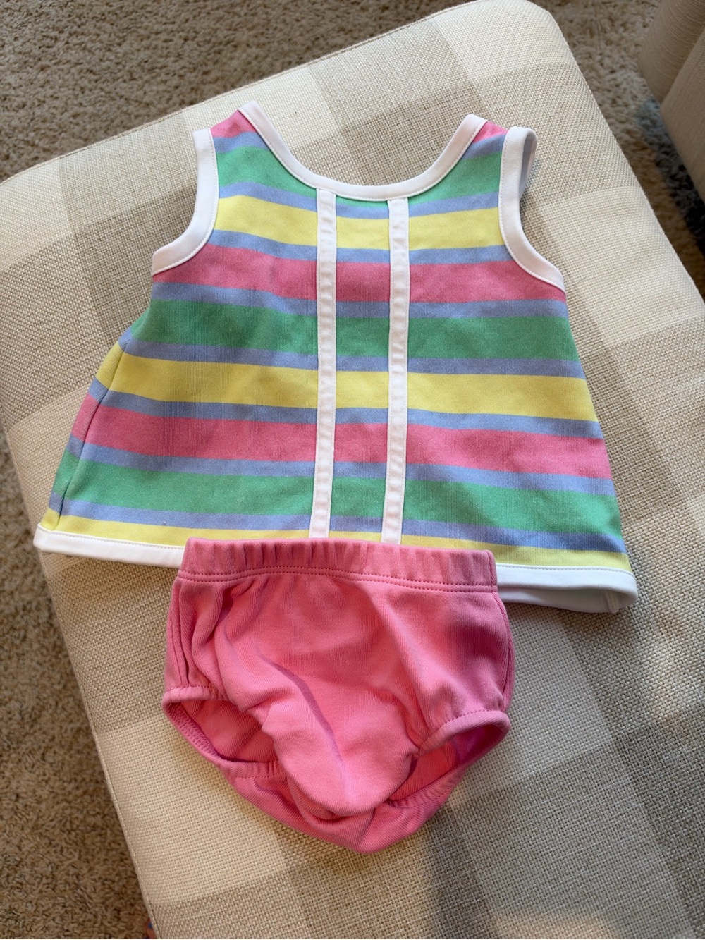 The Beaufort Bonnet Company Pastel Rainbow Striped Tank & Pink Diaper Cover